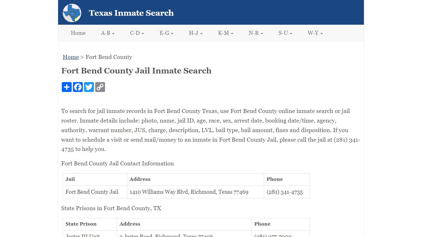 Fort Bend County Jail Inmate Search